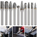 10Pcs Carbide Burr Set 1/4" Shank Die Grinder Bits Double Cut Carbide Rotary Burr Set Rotary Tool Accessories for Metal Wood Stone Steel Grinding Deburring Cutting Carving Engraving Drilling Porting