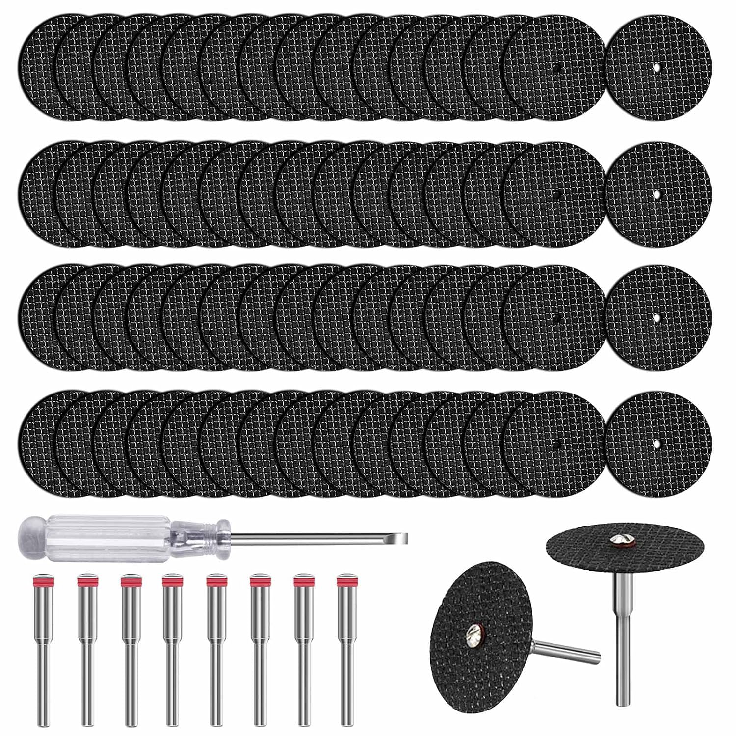 Cutting Wheel Set for Dremel Rotary Tool, 60pcs Rotary Tool Cut Off Wheel 1-1/4'' Reinforced Fiberglass Cut Off Wheels with 8pcs Mandrels for Cutting Metal, Wood, Stone