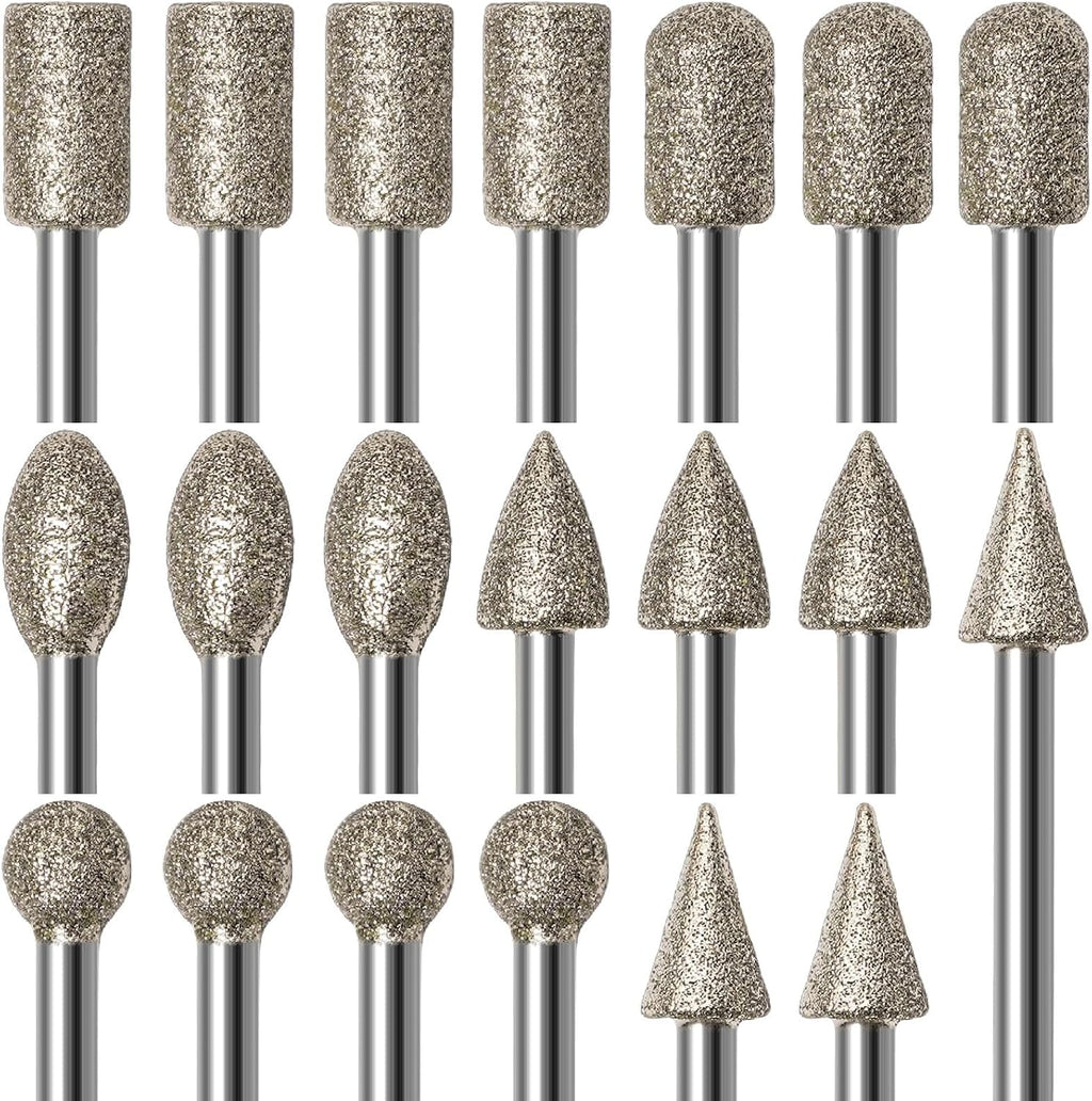 20Pcs 120 Grit Diamond Grinding Bits Compatible with Dremel Rotary Tool with 1/8" Shank Diamond Drill Bits for Stone Glass Carving Engraving DIY Grinding Polishing