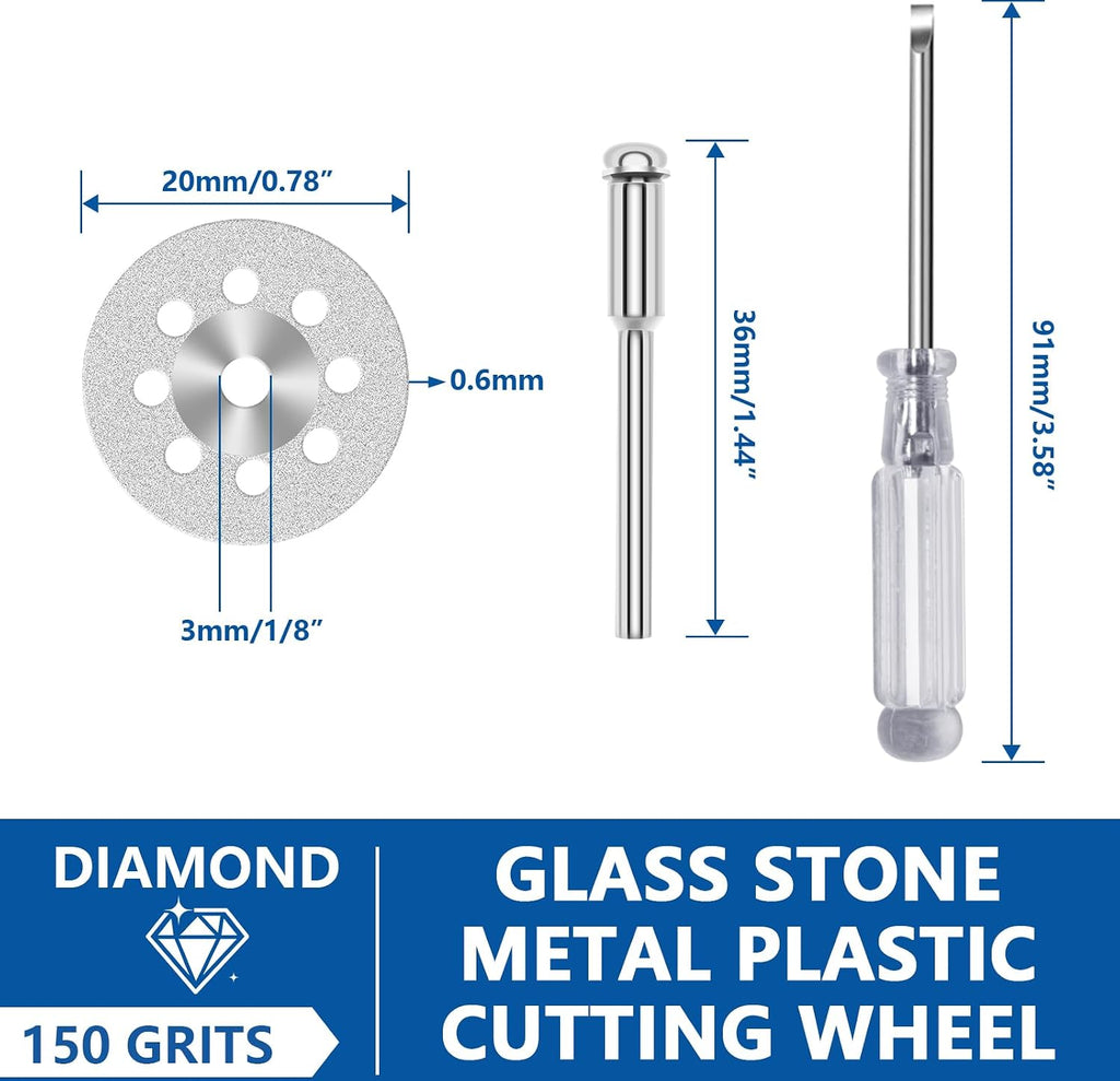 20Pcs Diamond Cutting Wheel 545 Cut Off Discs Coated for Dremel Rotary Tool with 402 Mandrel (3mm) 4pcs and Screwdriver for Stone Glass Tile Marble Cutting