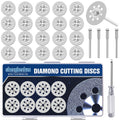 20Pcs Diamond Cutting Wheel 545 for Dremel Rotary Tool with 402 Mandrel (3mm) 4pcs and Screwdriver for Cutting Stone, Glass, Ceramic, Tile, Marble, Plastic