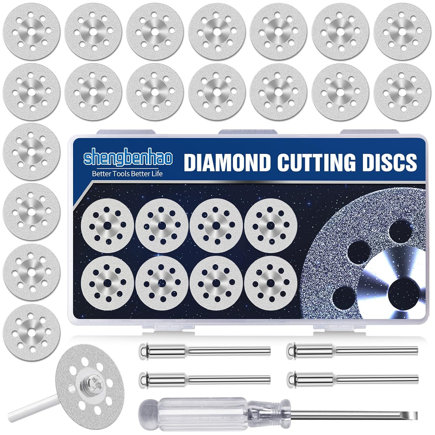 20Pcs Diamond Cutting Wheel 545 for Dremel Rotary Tool with 402 Mandrel (3mm) 4pcs and Screwdriver for Cutting Stone, Glass, Ceramic, Tile, Marble, Plastic