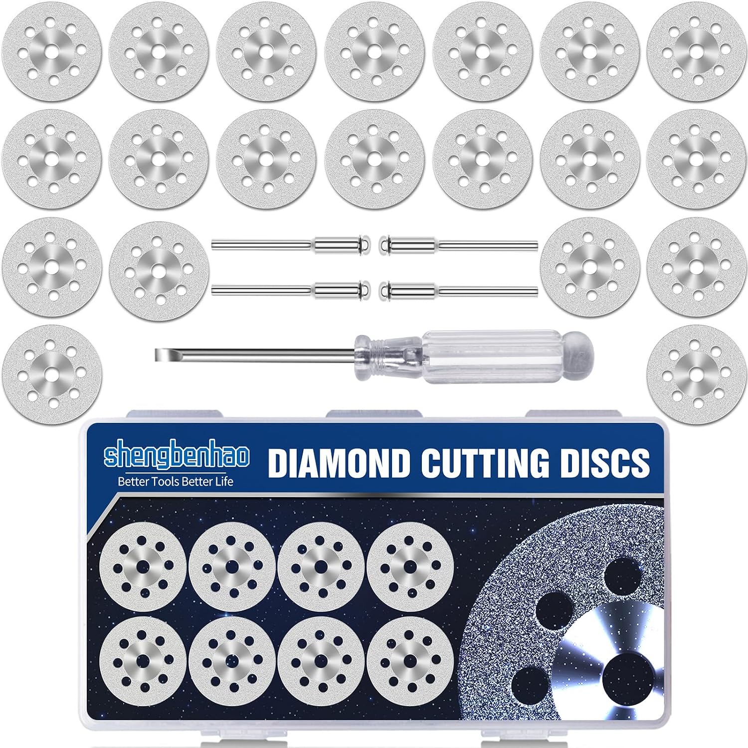 20Pcs Diamond Cutting Wheel 545 for Dremel Rotary Tool with 402 Mandrel (3mm) 4pcs and Screwdriver for Cutting Stone, Glass, Ceramic, Tile, Marble, Plastic