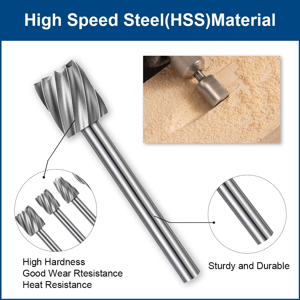 Wood Carving Bits Engraving Router Bit, 20pcs HSS Different Rotary Burr Set with 1/8"(3mm) Shank for Rotary Tools for DIY Woodworking, Carving, Drilling, Engraving, Trimming