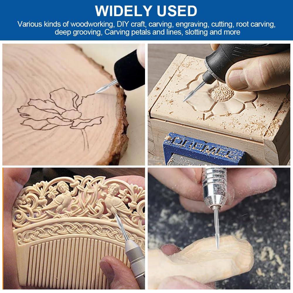 Wood Carving Drill Bits Set for Dremel Rotary Tool, Engraving Drill Bits Wood Carving Tools with 1/8” Shank for DIY Woodworking Carving Grinding Engraving Drilling Micro Sculpture