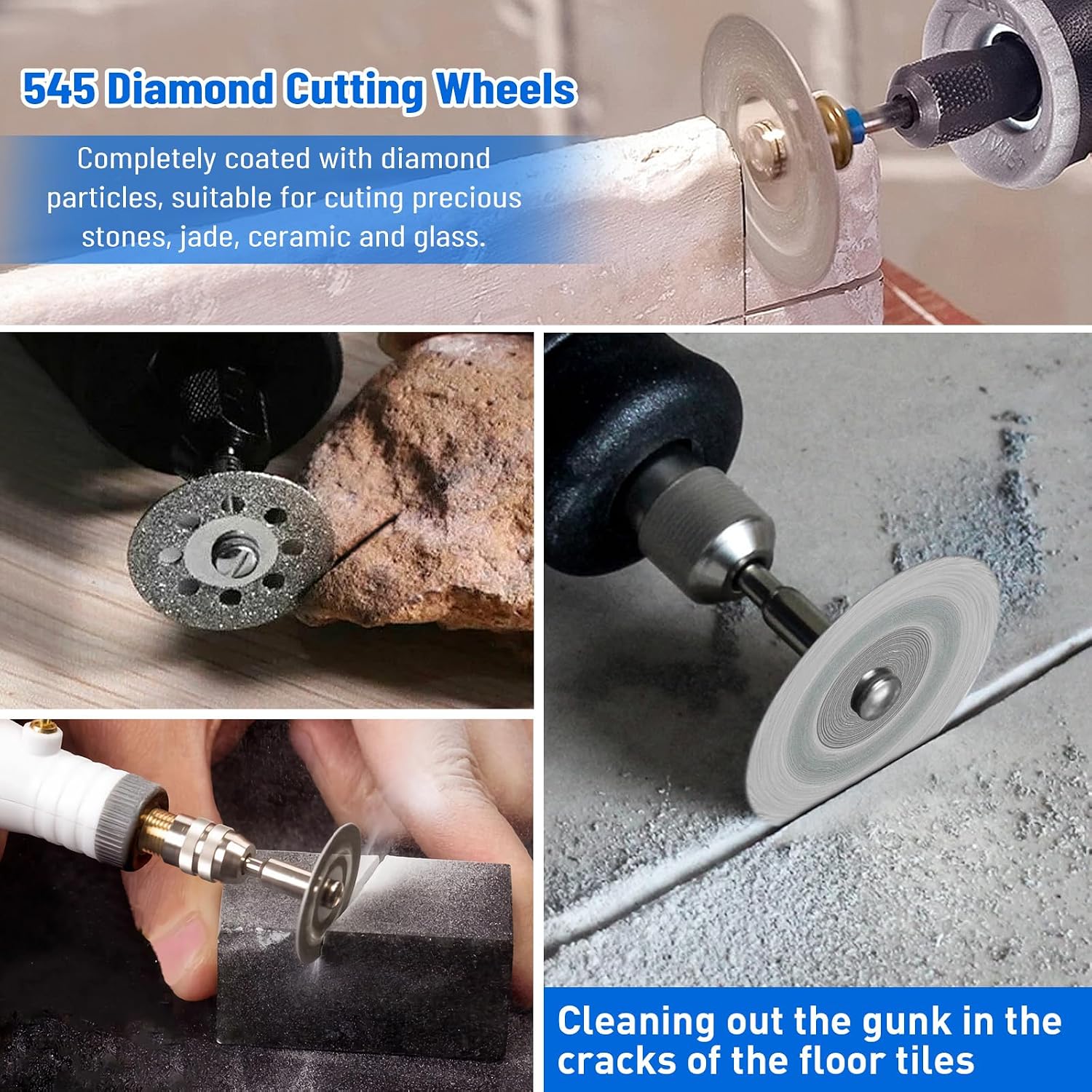 20Pcs Diamond Cutting Wheel 545 Cut Off Discs Coated for Dremel Rotary Tool with 402 Mandrel (3mm) 4pcs and Screwdriver for Stone Glass Tile Marble Cutting