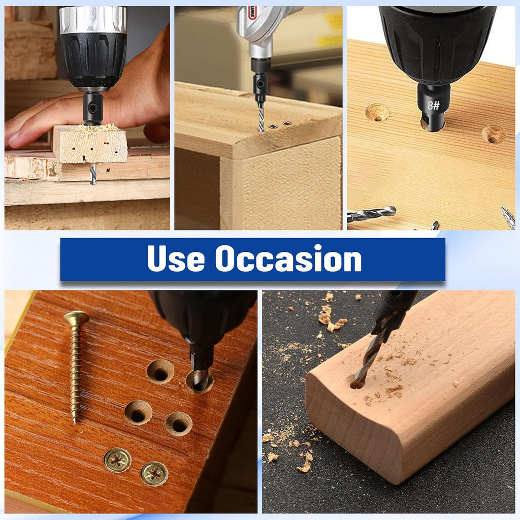 Countersink Drill Bit Set, 11 PCS Counter Sink Drill Bits for Wood, #5, #6, #8, #10, #12, Quick Change 1/4" Hex Shank Adjustable Countersink Set for Woodworking with Storage Box