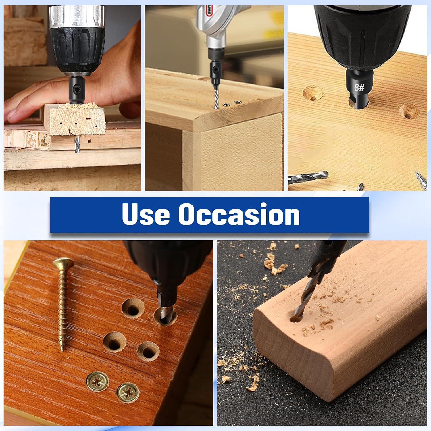 Countersink Drill Bit Set, 11 PCS Counter Sink Drill Bits for Wood, #5, #6, #8, #10, #12, Quick Change 1/4" Hex Shank Adjustable Countersink Set for Woodworking with Storage Box
