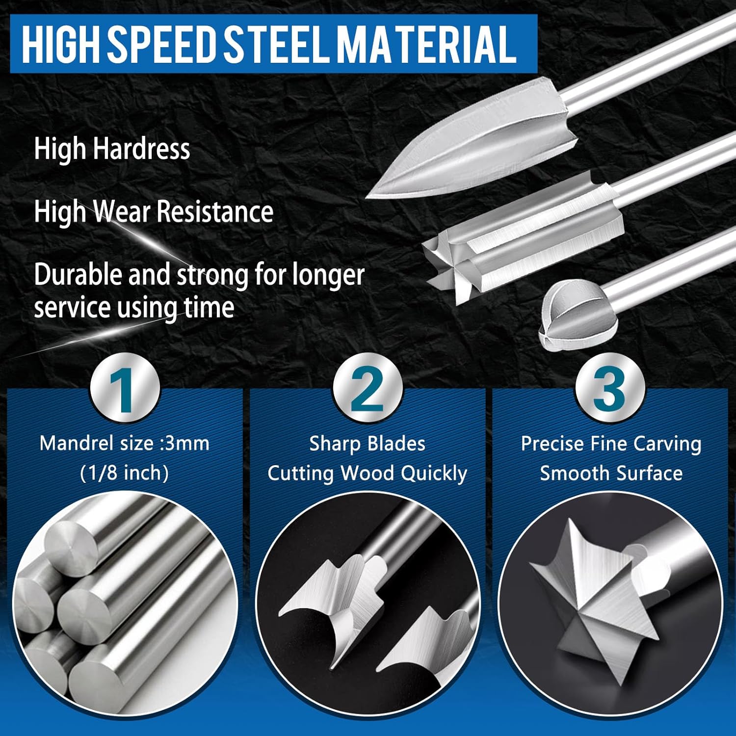 Wood Carving Bits for Dremel Rotary Tools, 6 Pcs Wood Carving Drill Bits Set, 1/8” Shank Rotary Tool Bits for DIY Woodworking Carving Engraving Grinding Drilling Micro Sculpture