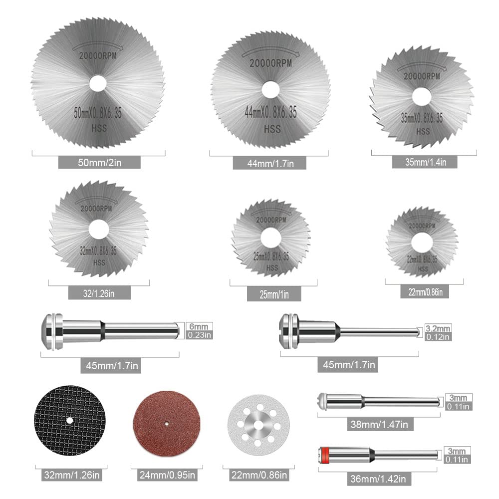 Cutting Discs Compatible with Dremel Rotary Tool, HSS Circular Saw Blades, Diamond Cutting Wheels, Resin Cutting Discs, Cutting Wheel Set for Wood Metal Plastic Stone Glass DIY Crafts