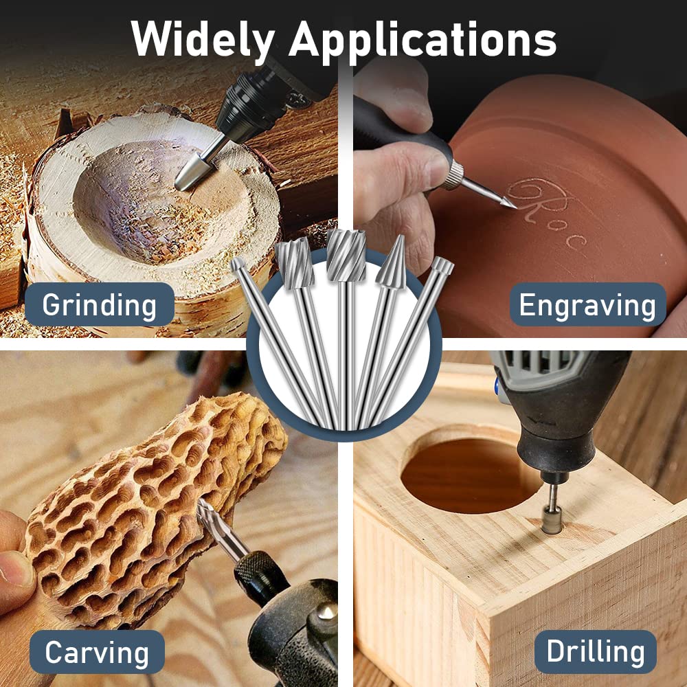Engraving Router Bit Carving Bits, 20 PCS HSS Rotary Tool Accessories Rotary Bits Burr Set with 1/8’’(3mm) for DIY Woodworking, Carving, Engraving, Drilling