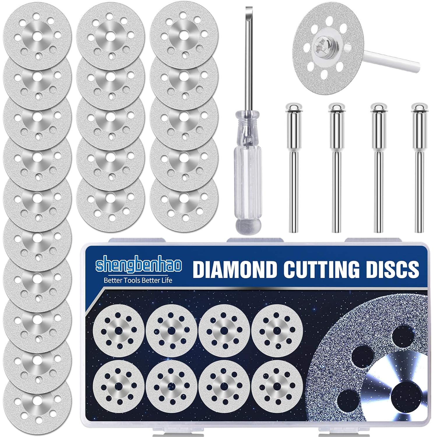 20Pcs Diamond Cutting Wheel 545 for Dremel Rotary Tool with 402 Mandrel (3mm) 4pcs and Screwdriver for Cutting Stone, Glass, Ceramic, Tile, Marble, Plastic