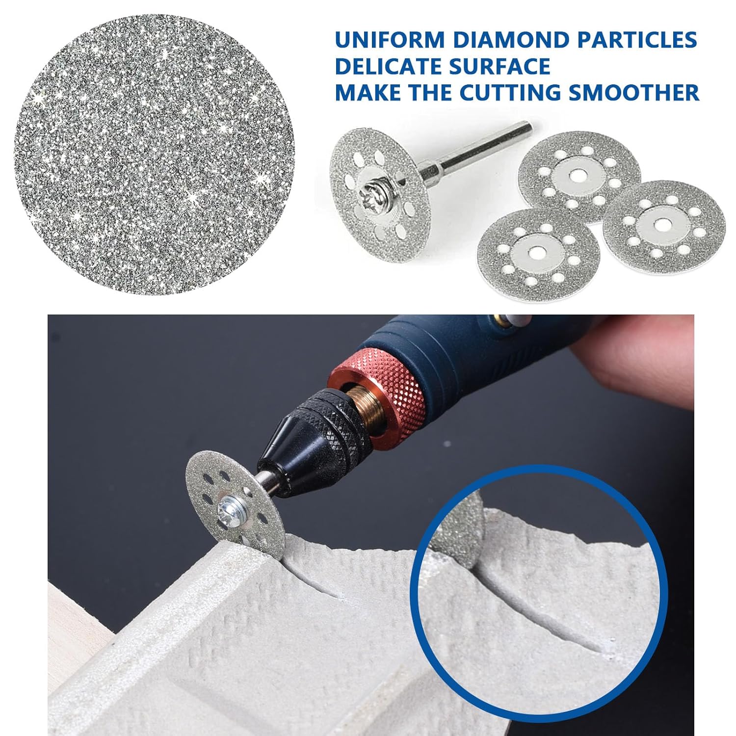 20Pcs Diamond Cutting Wheel 545 for Dremel Rotary Tool with 402 Mandrel (3mm) 4pcs and Screwdriver for Cutting Stone, Glass, Ceramic, Tile, Marble, Plastic