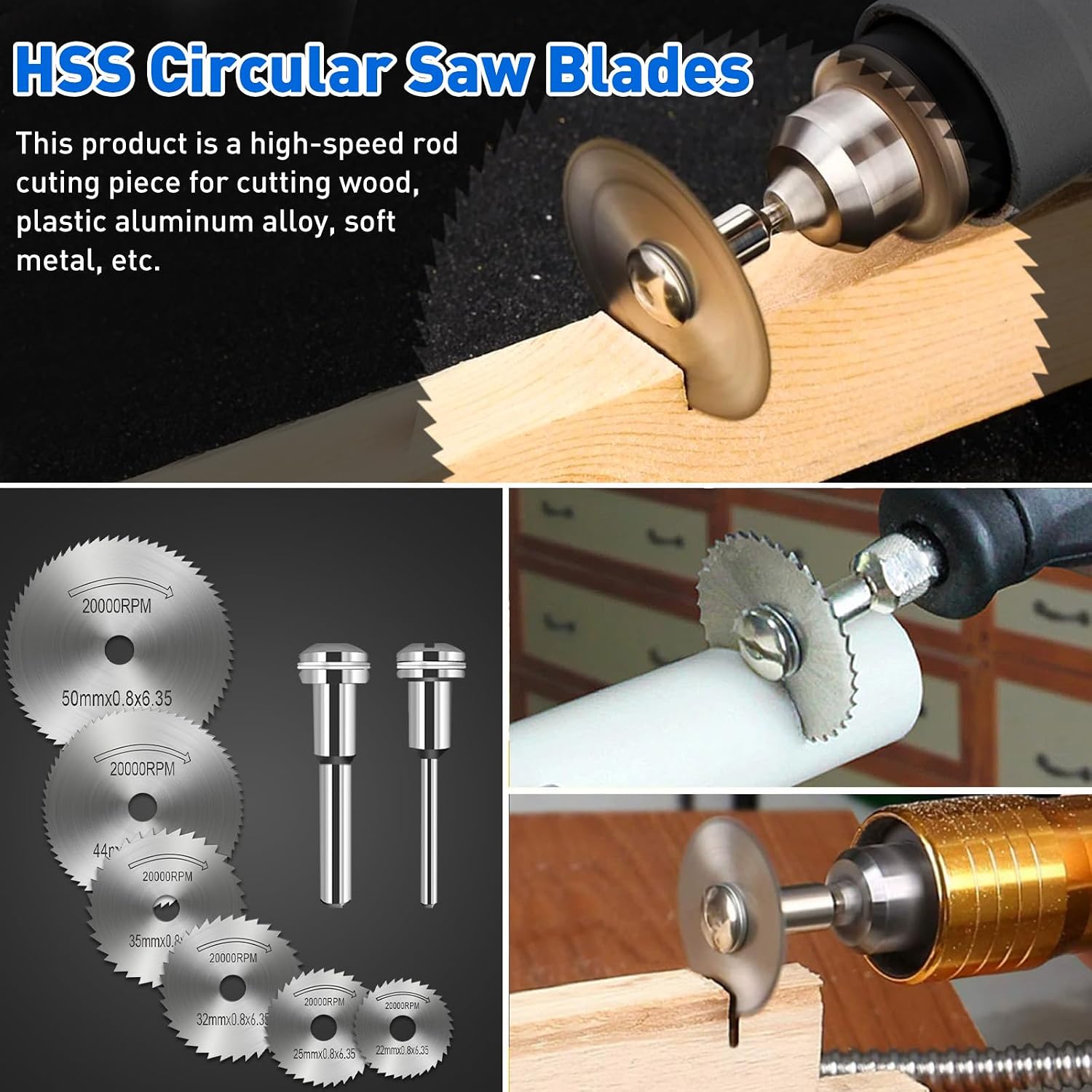 Cutting Discs for Dremel Rotary Tool, HSS Circular Saw Blades, 545 Diamond Cutting Wheel, Resin Cutting Discs, Cutting Wheel Set for Cutting Wood Metal Plastic Stone Glass Aluminium and Make DIY Craft