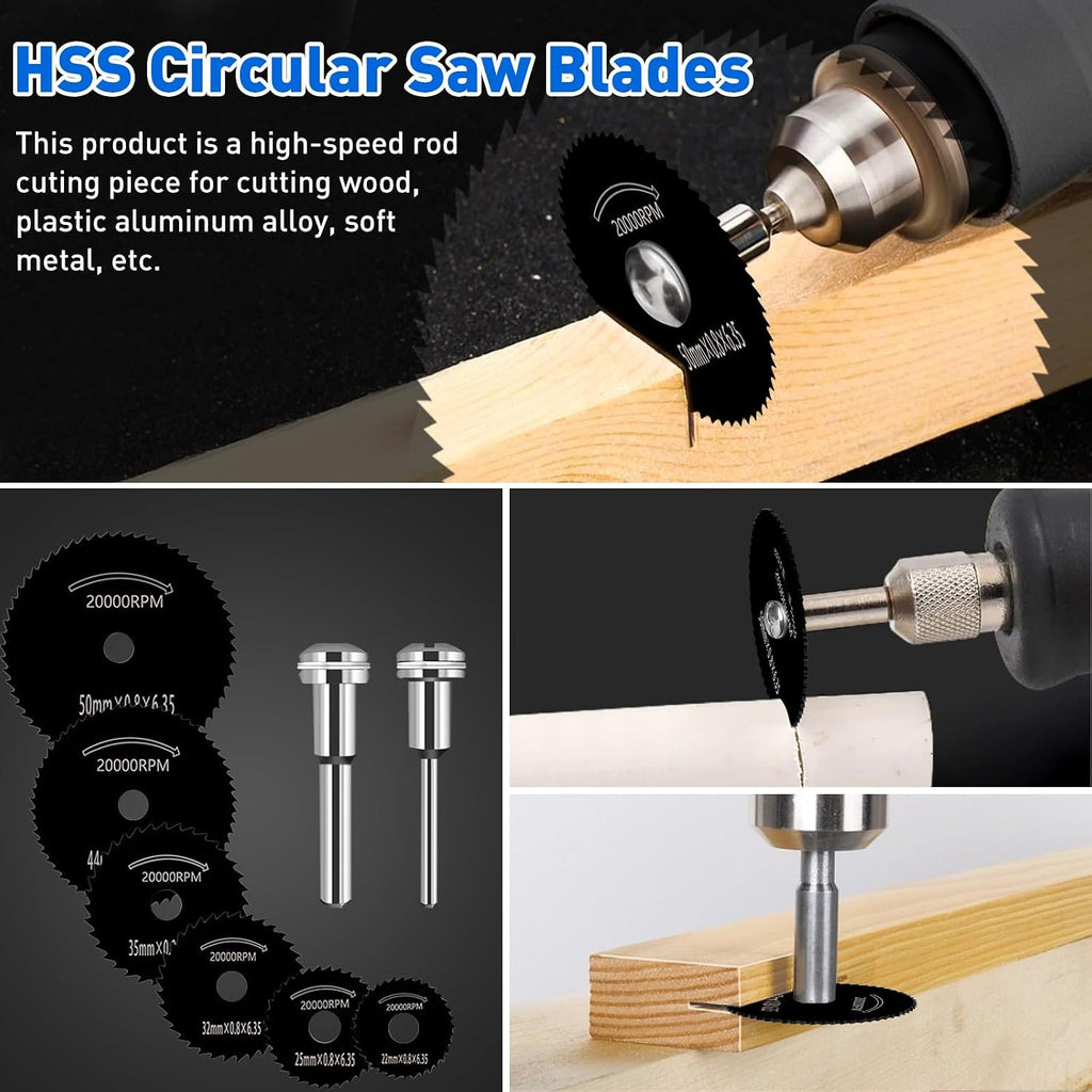 Cutting Wheel Set for Dremel Rotary Tool, HSS Circular Saw Blades, Resin Cutting Discs, 545 Diamond Cutting Wheels, 3 Different Cut off Wheels for Cutting Wood, Glass, Plastic, Stone, Metal, DIY Craft