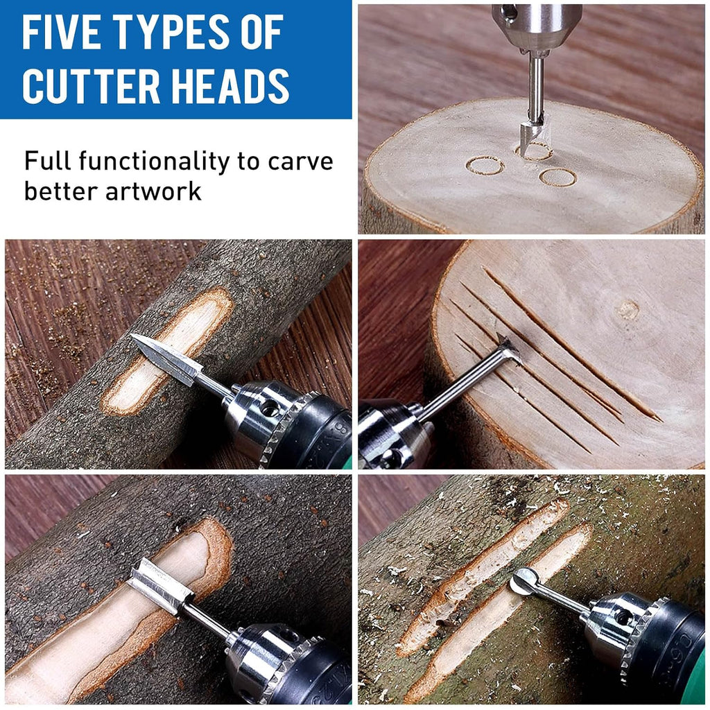 Wood Carving Bits for Dremel Rotary Tools, 6 Pcs Wood Carving Drill Bits Set, 1/8” Shank Rotary Tool Bits for DIY Woodworking Carving Engraving Grinding Drilling Micro Sculpture