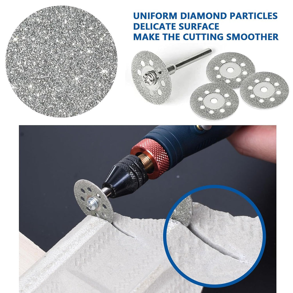 20Pcs Diamond Cutting Wheel 545 Cut Off Discs Coated for Dremel Rotary Tool with 402 Mandrel (3mm) 4pcs and Screwdriver for Stone Glass Tile Marble Cutting