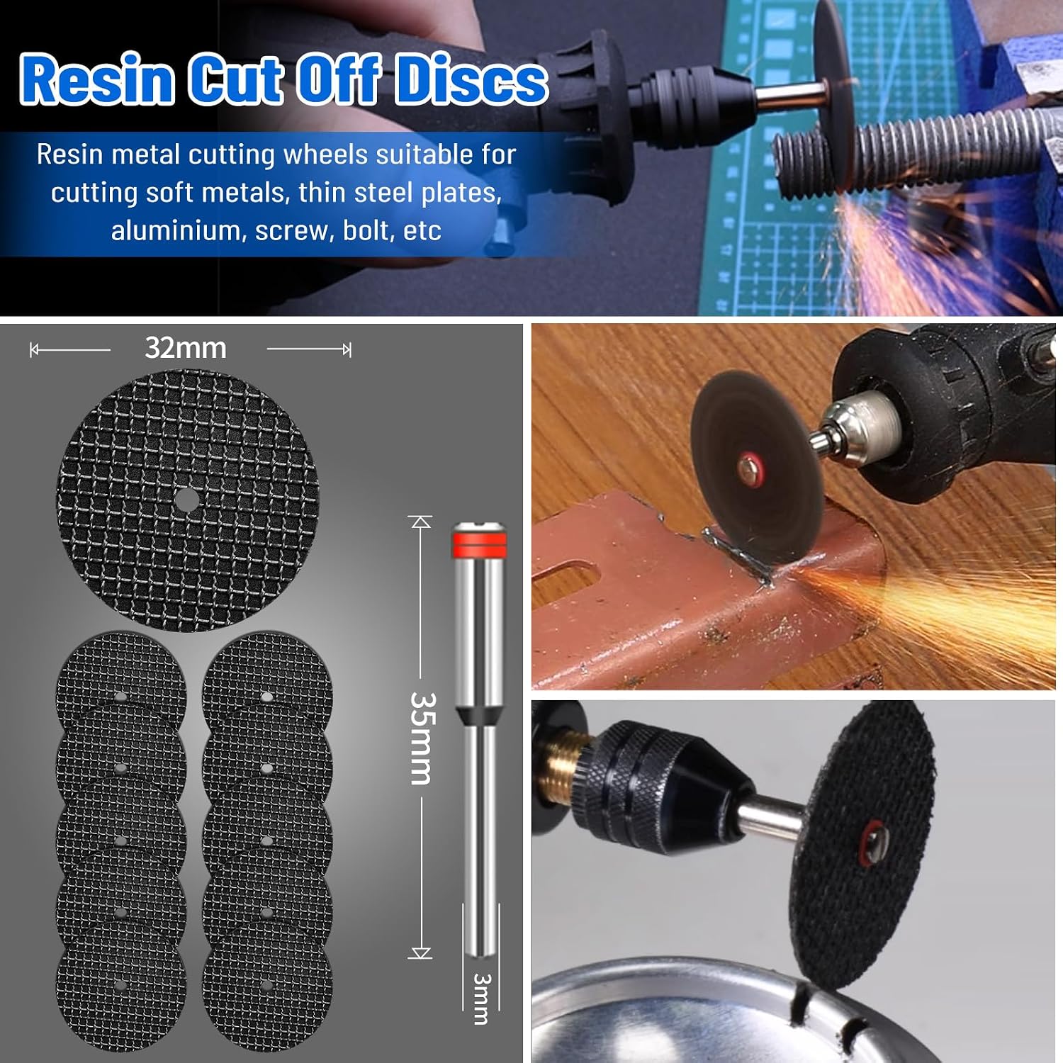 Cutting Wheel Set for Dremel Rotary Tool, HSS Circular Saw Blades, Resin Cutting Discs, 545 Diamond Cutting Wheels, 3 Different Cut off Wheels for Cutting Wood, Glass, Plastic, Stone, Metal, DIY Craft