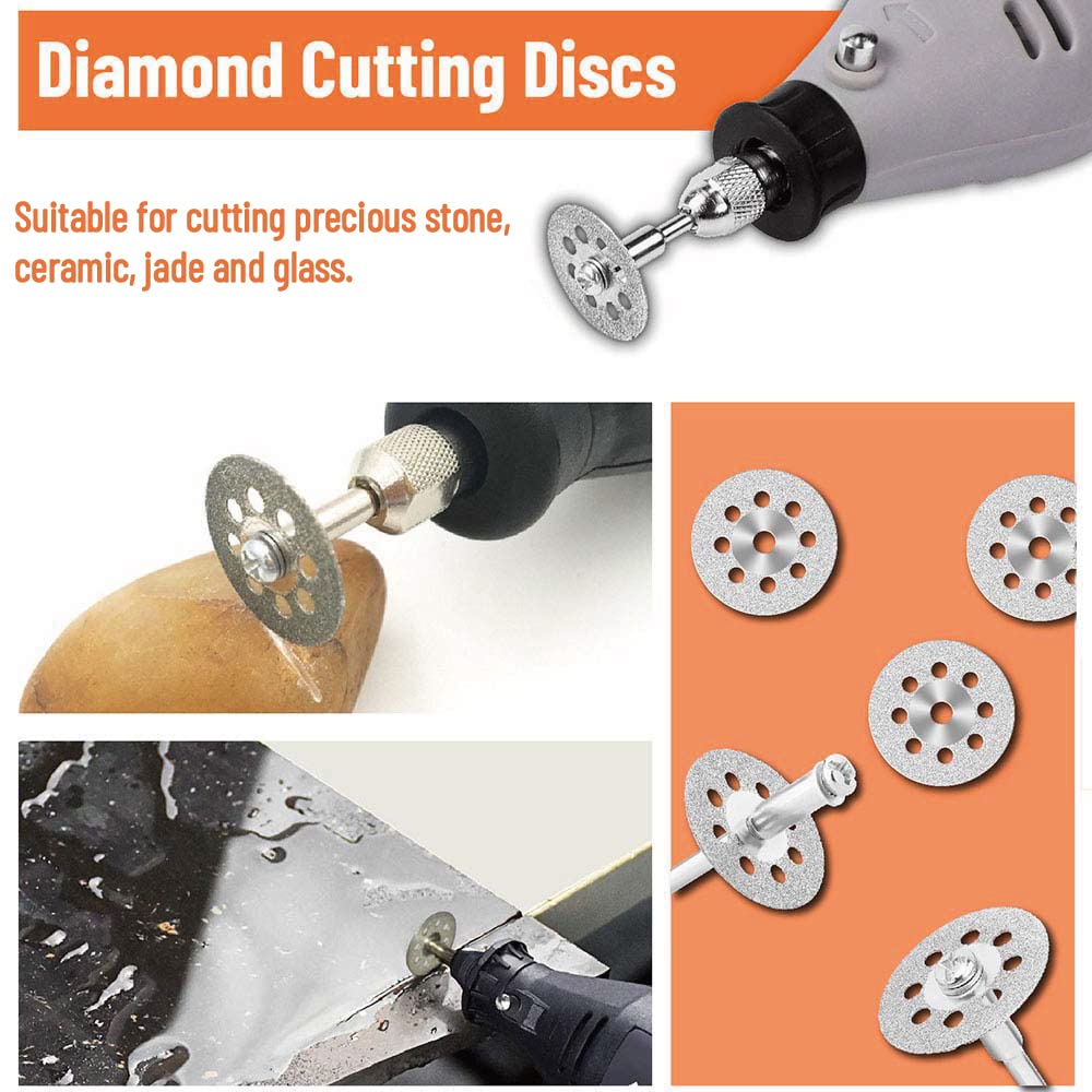 Cutting Discs Compatible with Dremel Rotary Tool, HSS Circular Saw Blades, Diamond Cutting Wheels, Resin Cutting Discs, Cutting Wheel Set for Wood Metal Plastic Stone Glass DIY Crafts