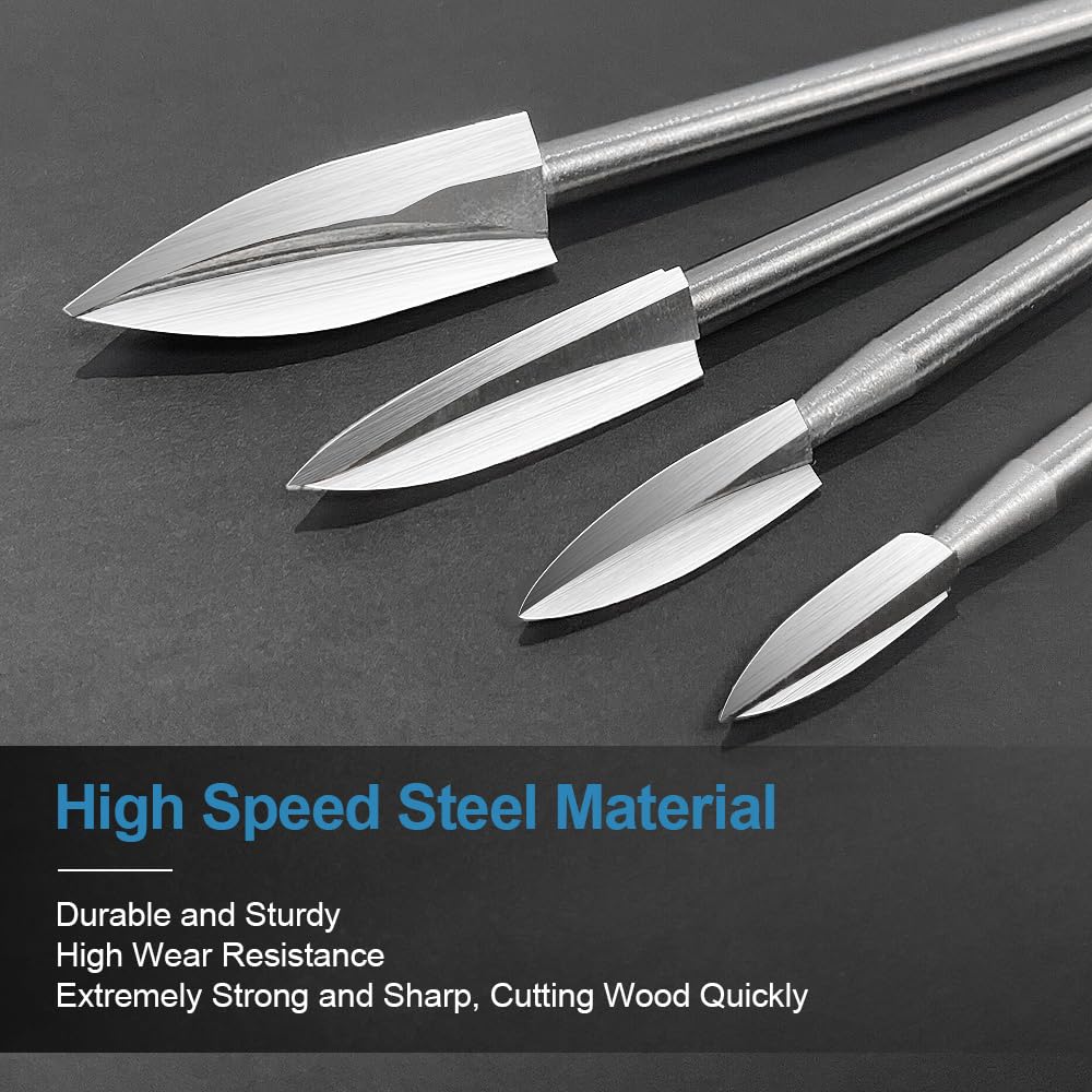 Wood Carving Tools for Dremel Rotary Tool, 5 PCS HSS Woodworking Tools Engraving Drill Bit Set Wood Crafts Grinding Tool Universal 1/8” Shank for DIY Carving Drilling Micro Sculpture