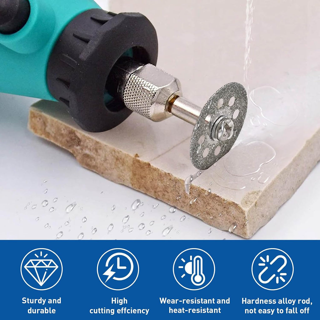 20Pcs Diamond Cutting Wheel 545 for Dremel Rotary Tool with 402 Mandrel (3mm) 4pcs and Screwdriver for Cutting Stone, Glass, Ceramic, Tile, Marble, Plastic