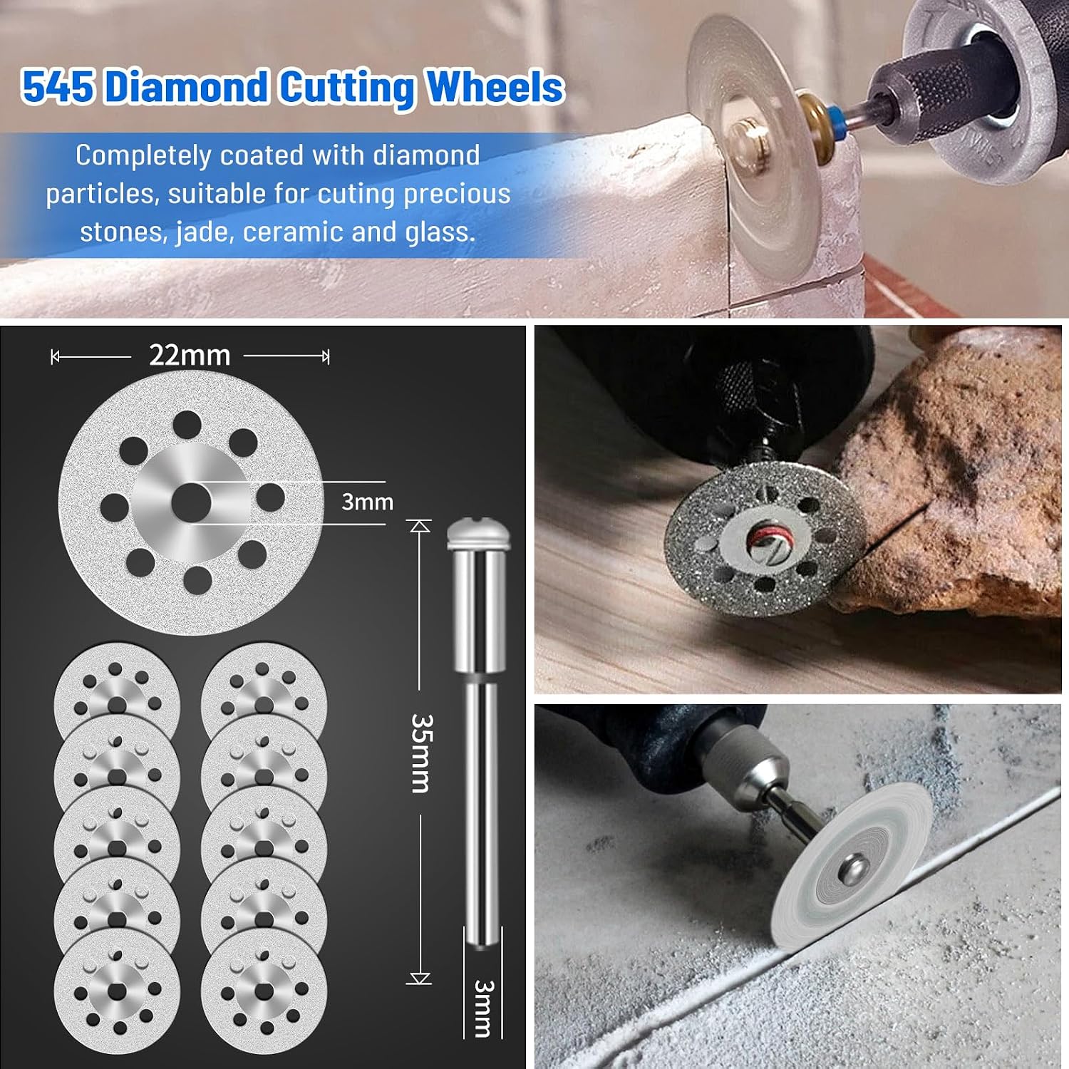 Cutting Discs for Dremel Rotary Tool, HSS Circular Saw Blades, 545 Diamond Cutting Wheel, Resin Cutting Discs, Cutting Wheel Set for Cutting Wood Metal Plastic Stone Glass Aluminium and Make DIY Craft