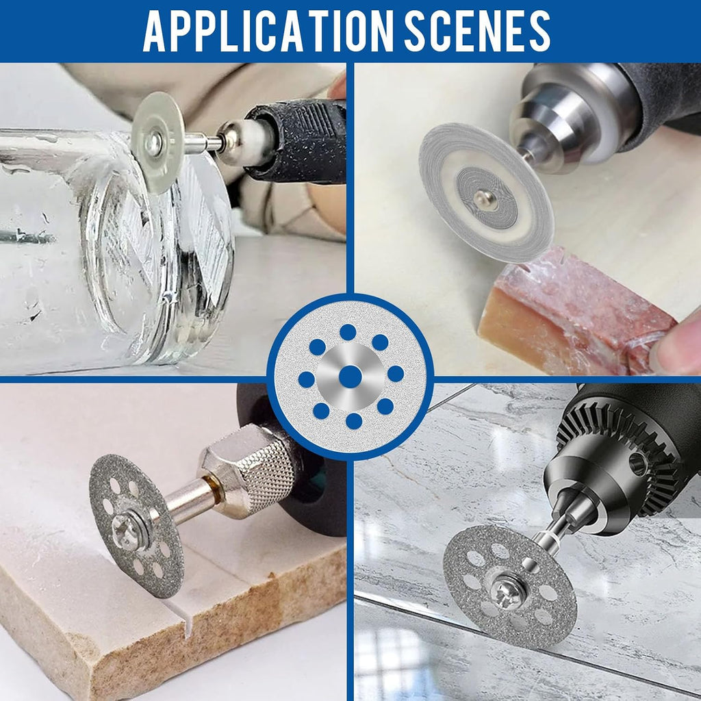 20pcs 545 Diamond Cutting Wheel Cut Off Discs Coated (22mm) for Dremel Rotary Tool with 402 Mandrel (3mm) 4pcs and Screwdriver for Cutting Glass, Stone, Ceramic, Marble, Tile, Plastic