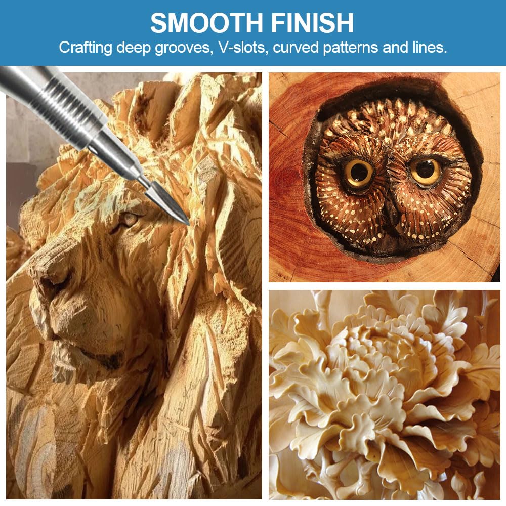 Wood Carving Tools for Dremel Rotary Tool, 5 PCS HSS Woodworking Tools Engraving Drill Bit Set Wood Crafts Grinding Tool Universal 1/8” Shank for DIY Carving Drilling Micro Sculpture