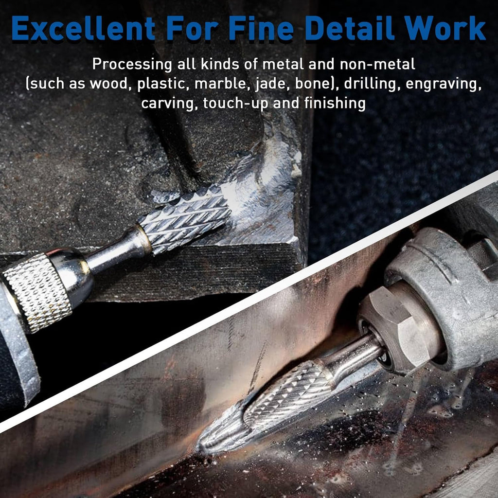 Carbide Burr Set Compatible with Dremel Rotary Tool 10Pcs Double Cut Carbide Rotary Burr Set with 1/8" Shank Rotary Tool Accessories for Woodworking, Carving, Engraving, Drilling, Steel Metal Working