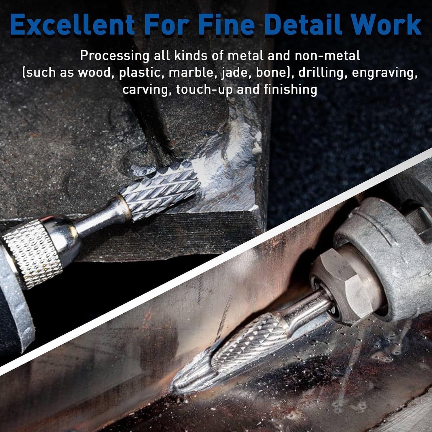 Carbide Burr Set Compatible with Dremel Rotary Tool 10Pcs Double Cut Carbide Rotary Burr Set with 1/8" Shank Rotary Tool Accessories for Woodworking, Carving, Engraving, Drilling, Steel Metal Working