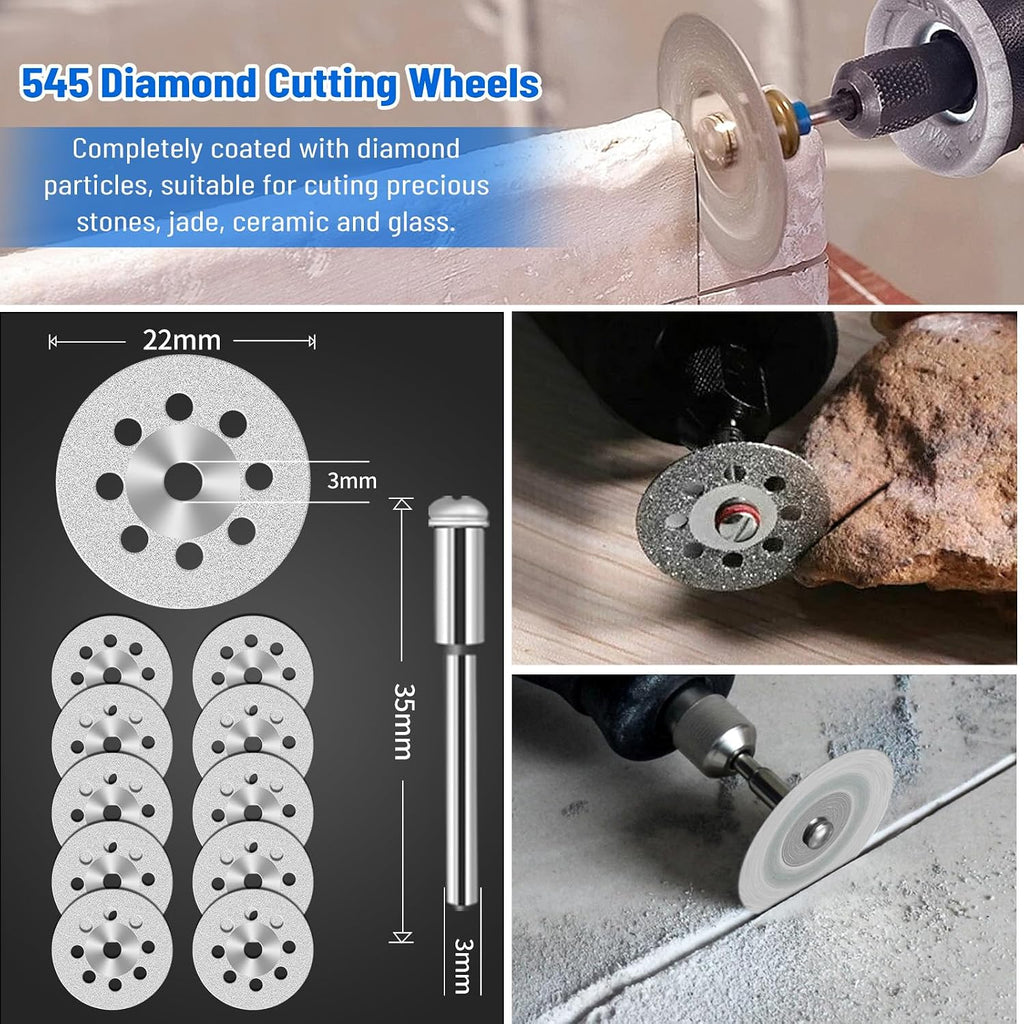 Cutting Wheel Set for Dremel Rotary Tool, HSS Circular Saw Blades, Resin Cutting Discs, 545 Diamond Cutting Wheels, 3 Different Cut off Wheels for Cutting Wood, Glass, Plastic, Stone, Metal, DIY Craft