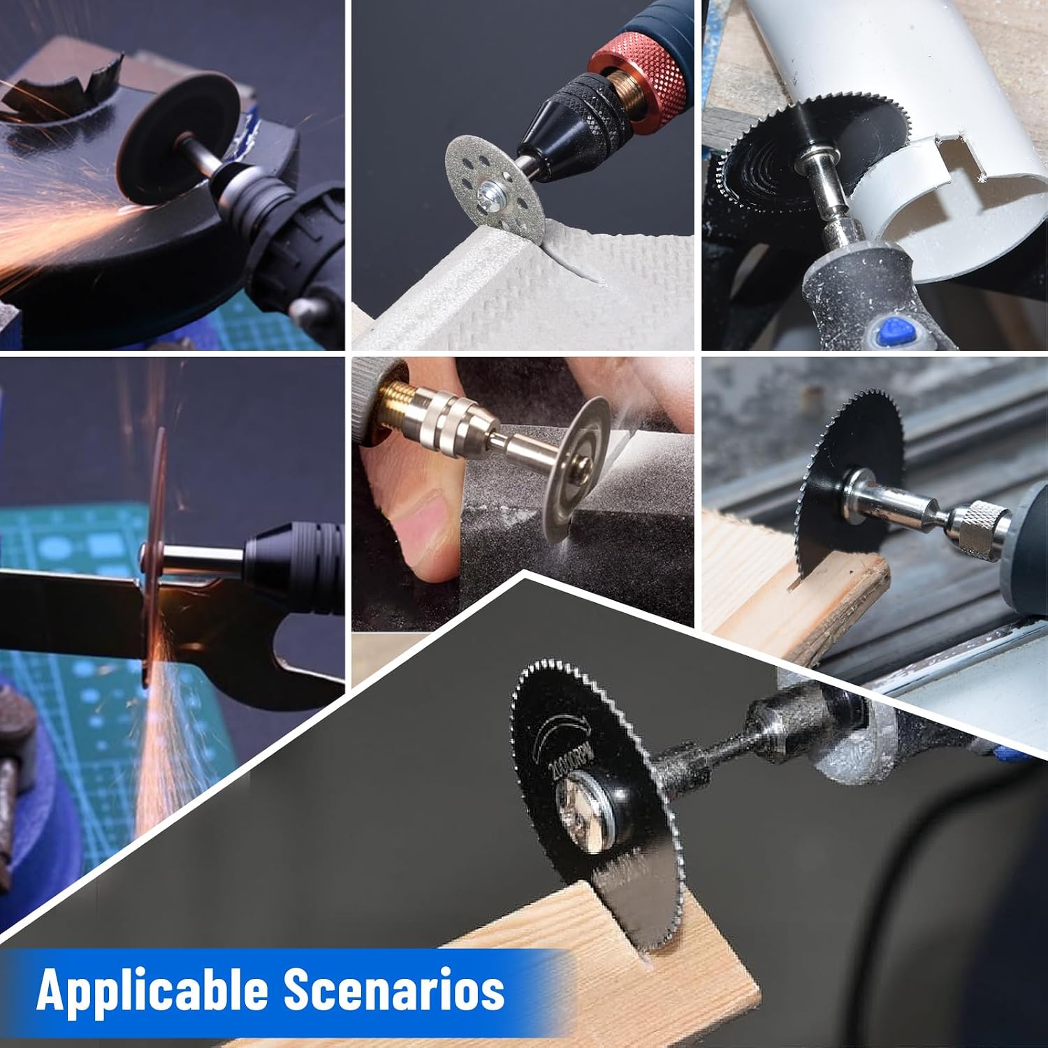Cutting Wheel Set for Dremel Rotary Tool, HSS Circular Saw Blades, Resin Cutting Discs, 545 Diamond Cutting Wheels, 3 Different Cut off Wheels for Cutting Wood, Glass, Plastic, Stone, Metal, DIY Craft