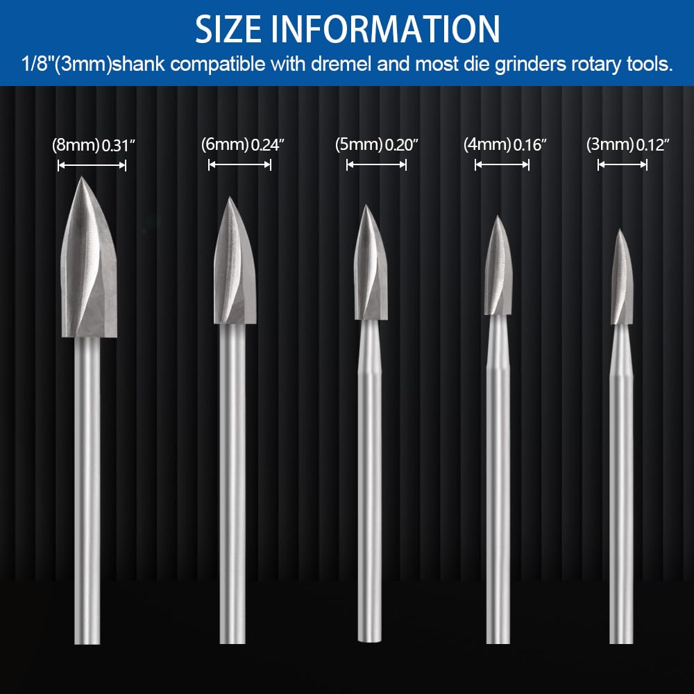 Wood Carving Drill Bits Set for Dremel Rotary Tool, Engraving Drill Bits Wood Carving Tools with 1/8” Shank for DIY Woodworking Carving Grinding Engraving Drilling Micro Sculpture