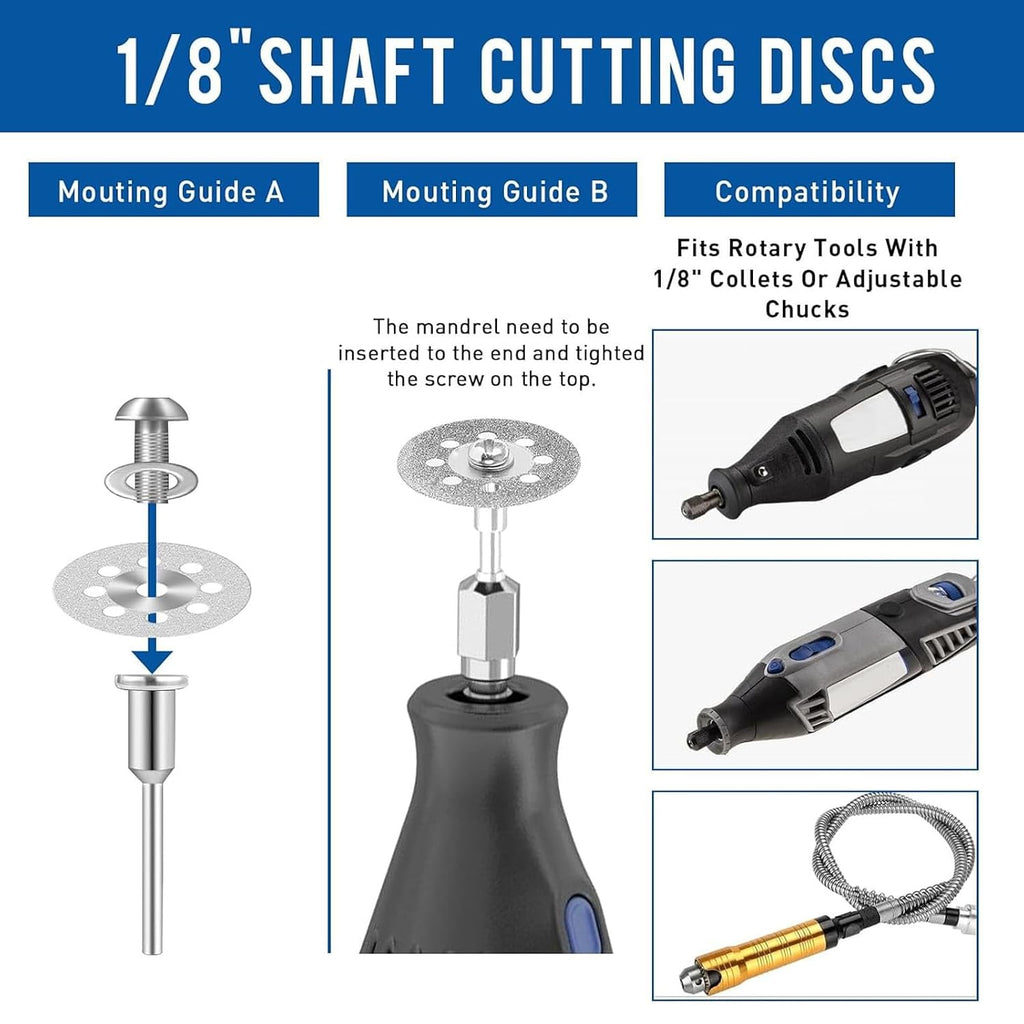 20Pcs Diamond Cutting Wheel 545 Cut Off Discs Coated for Dremel Rotary Tool with 402 Mandrel (3mm) 4pcs and Screwdriver for Stone Glass Tile Marble Cutting
